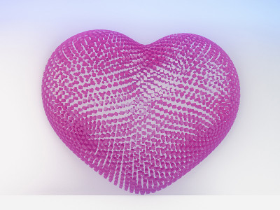 3D照明霓虹心发光粒子和线框。