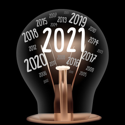 矢量灯泡与2021年新年