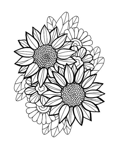 轮廓涂鸦向日葵矢量插图