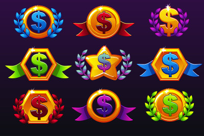 Coloured templates dollar icons for awards, creati