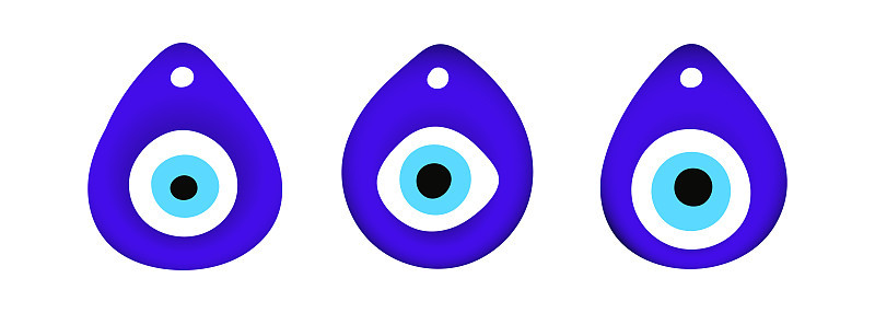 蓝色东方邪眼符号护身符平面风格设计矢量插图。