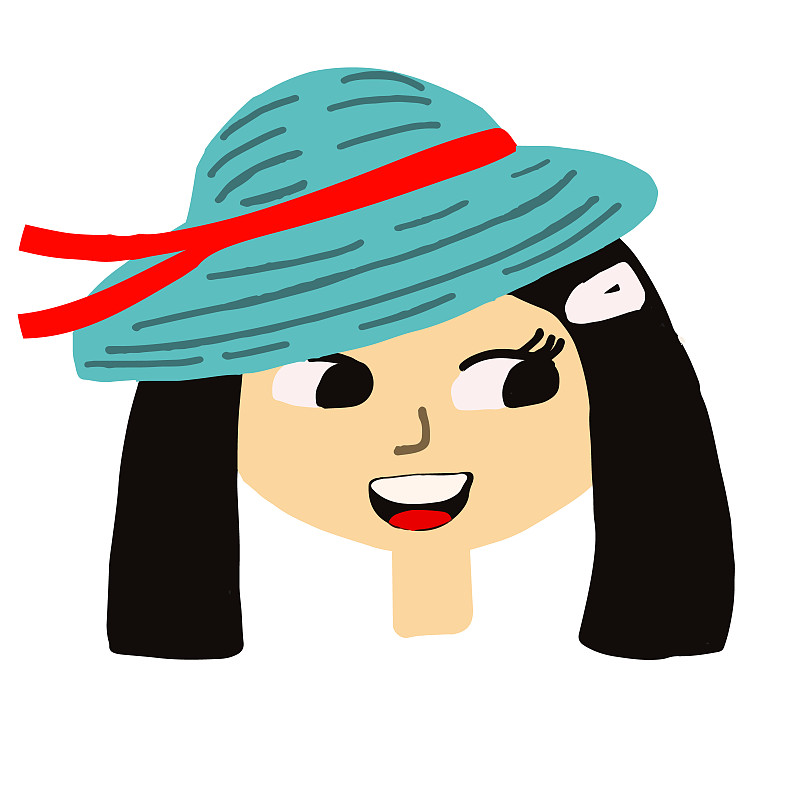 中国女孩戴着夏帽。矢量图