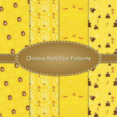 可爱的无缝图案设置为中国新年