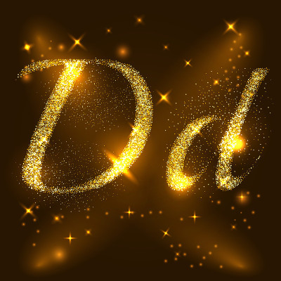 字母D的金色闪烁的星星。说明向量