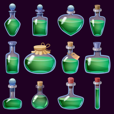 Set of Bottles liquid potion magic elixir colorful