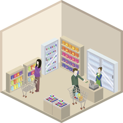 杂货店等距三维矢量插图