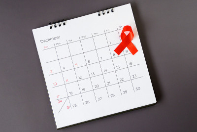 世界艾滋病日概念，红丝带日期为12月1日