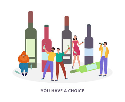 醉酒的人有坏习惯和酒精上瘾的矢量插图