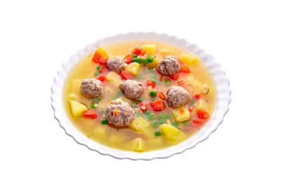 土豆汤里的青豆肉丸