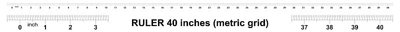 Ruler 40 inches. Metric inch size indicator. The d