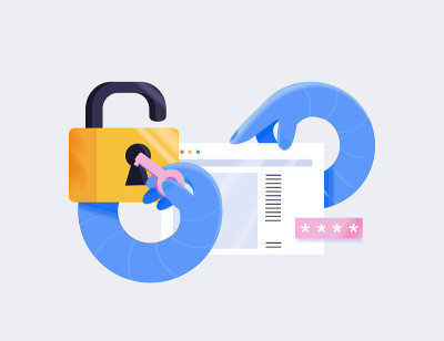 网络安全，数据保护理念。流量加密，VPN，隐私保护防病毒黑客。平的插图