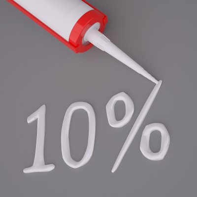 硅胶胶枪，在灰色背景上用胶隔离书写10%