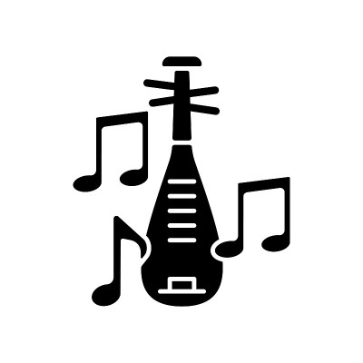 琵琶乐器黑色字形图标