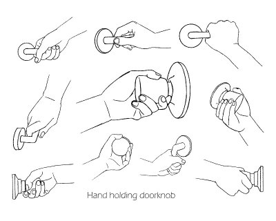 一组手持门把手的插图/线条画