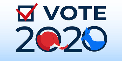 美国2020年总统大选设计模板。驴和大象是美国政党的象征。共和党和民主党的概念。投票矢量图