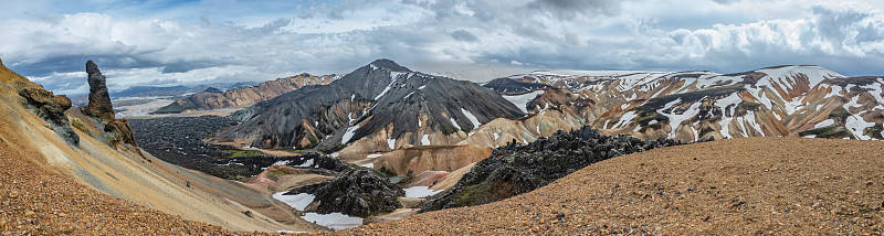 美丽多彩的火山地貌像冰岛的纯净荒野，盛夏时节，景色壮观