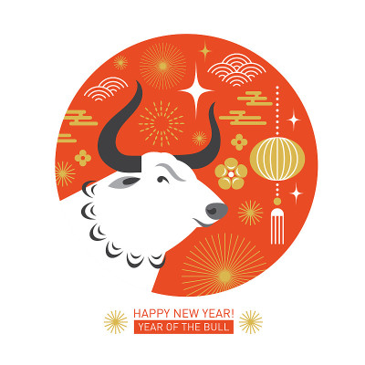 春节快乐。牛年。恭贺新禧，牛年大吉