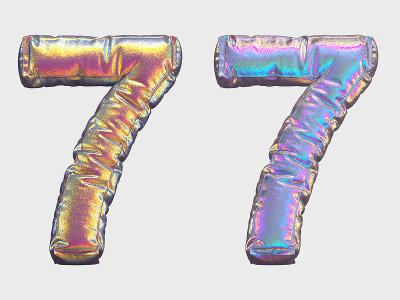 全息闪闪发光的字母表。数字7。