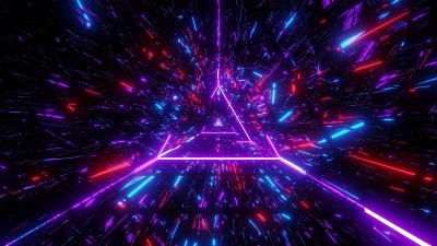 高度抽象的破坏发光的3d插图与发光的三角形线框背景墙纸