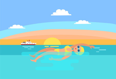 仰泳游泳女性矢量插图