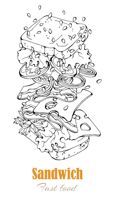 矢量插图快餐主题:三明治。