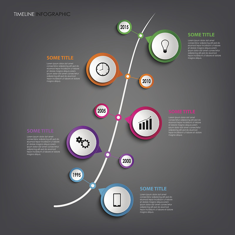 时间线信息图形与彩色轮设计模板