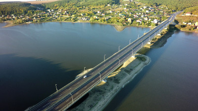 蓝天下的现代建筑和空旷的道路