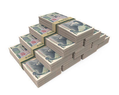 一叠1000日元纸币被隔离