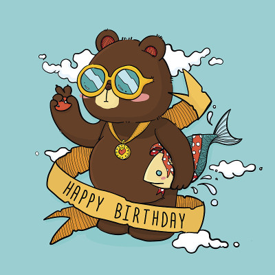 手绘酷熊生日贺卡