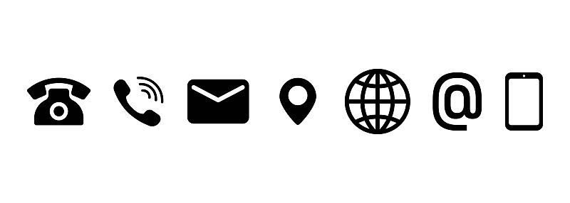 联系我们图标设置。沟通符号为您的网站设计，标志，应用程序，UI。接触按钮。邮件，电话，地球仪，地址，