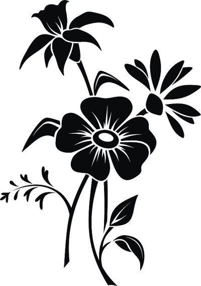 黑色剪影的花。矢量插图。
