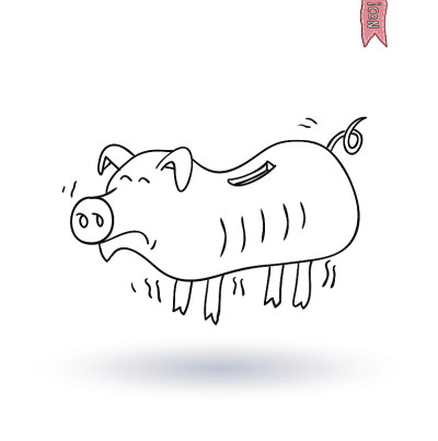 猪银行图标，手绘插图。