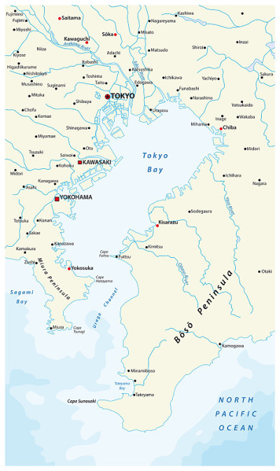 矢量地图的海湾东京大都会地区在太平洋海岸