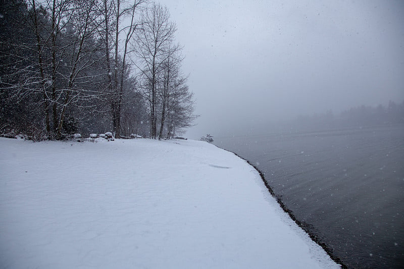 BC兰利的德比河湾公园有暴风雪