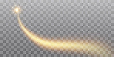 Vector golden sparkling falling star. Stardust tra