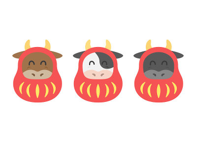 Illustration of a cow wearing a Daruma kigurumi