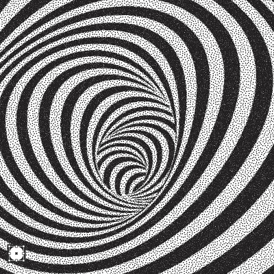 隧道。黑色和白色抽象条纹背景。点彩图案带有视错觉。点画矢量插图。
