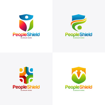 Set of People Shield icon designs concept vector, 
