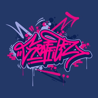 涂鸦字体字母与一个深蓝色的背景