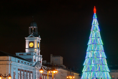 Christmas tree at Puerta del Sol in Madrid, Spain.