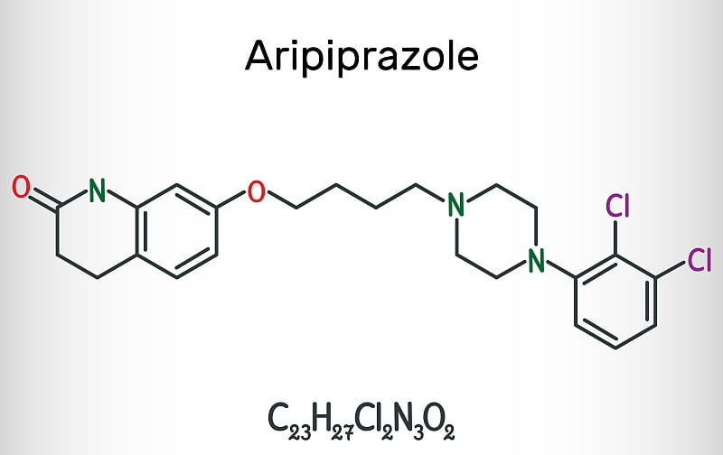 阿立哌唑，神经递质，非典型抗精神病药物分子。结构化学公式