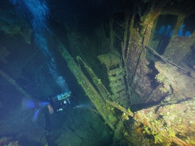 Famous wreck ship Fujikawa maru in Truk lagoon