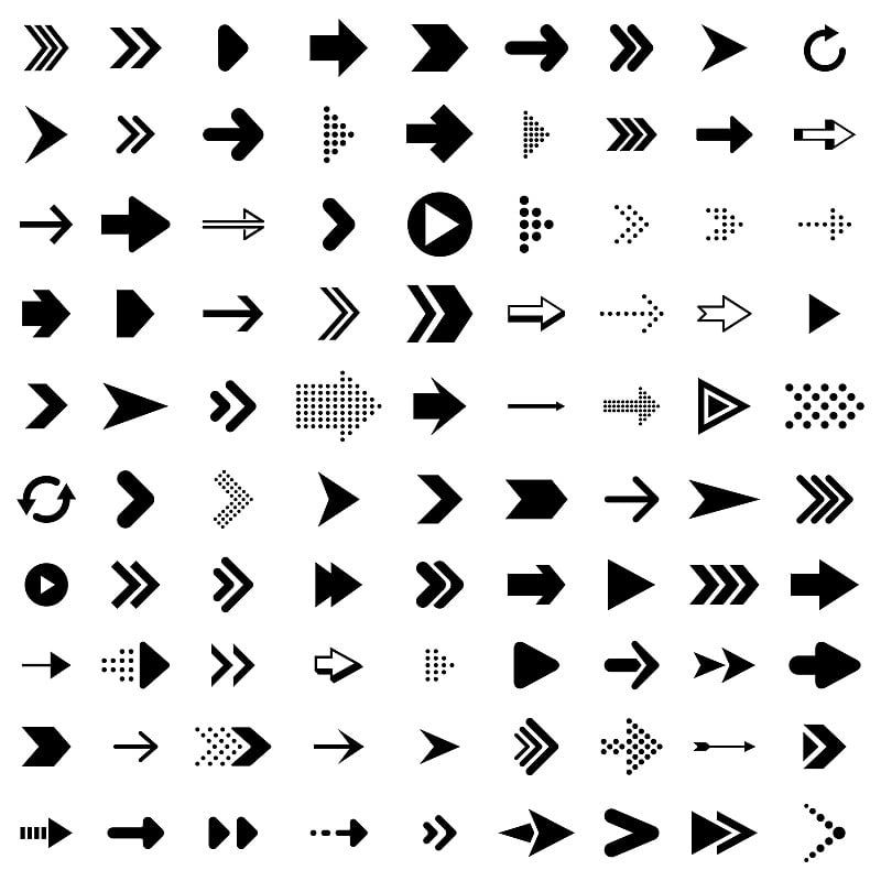 箭头。黑色箭头图标。箭头黑色矢量图标。一组大的黑色箭头