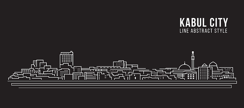 城市景观建筑线条艺术矢量插图设计-喀布尔城市