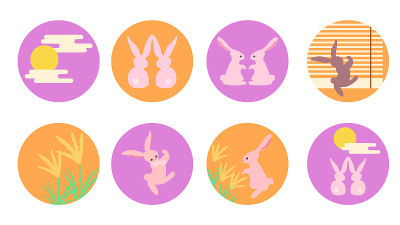 Moon-viewing rabbit icon set