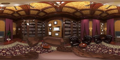 室内球面全景图，3D插图