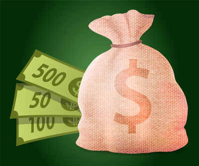 金钱袋与美元，赚取在赌场矢量