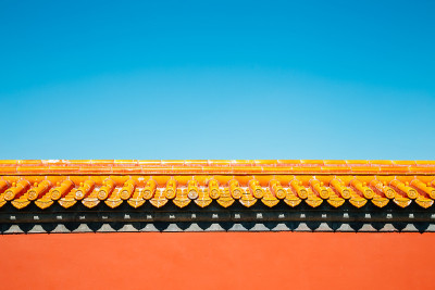中国北京地坛公园土地庙的中国传统墙背景
