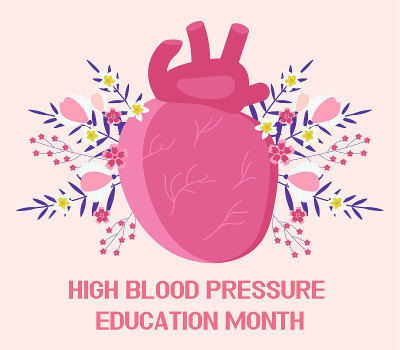 全国高血压教育月概念向量。HBP事件在5月份观察到。心在波西米亚的热带花