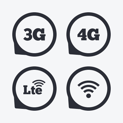 移动电信图标。3G, 4G和LTE。